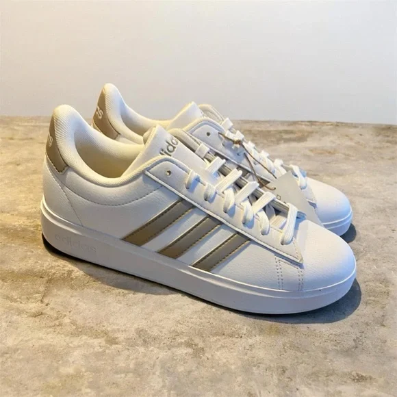 Adidas Court Shoes 2.0 Cloud Foam White Leather Platinum Stripe Comfort Sneakers - Picture 10 of 16